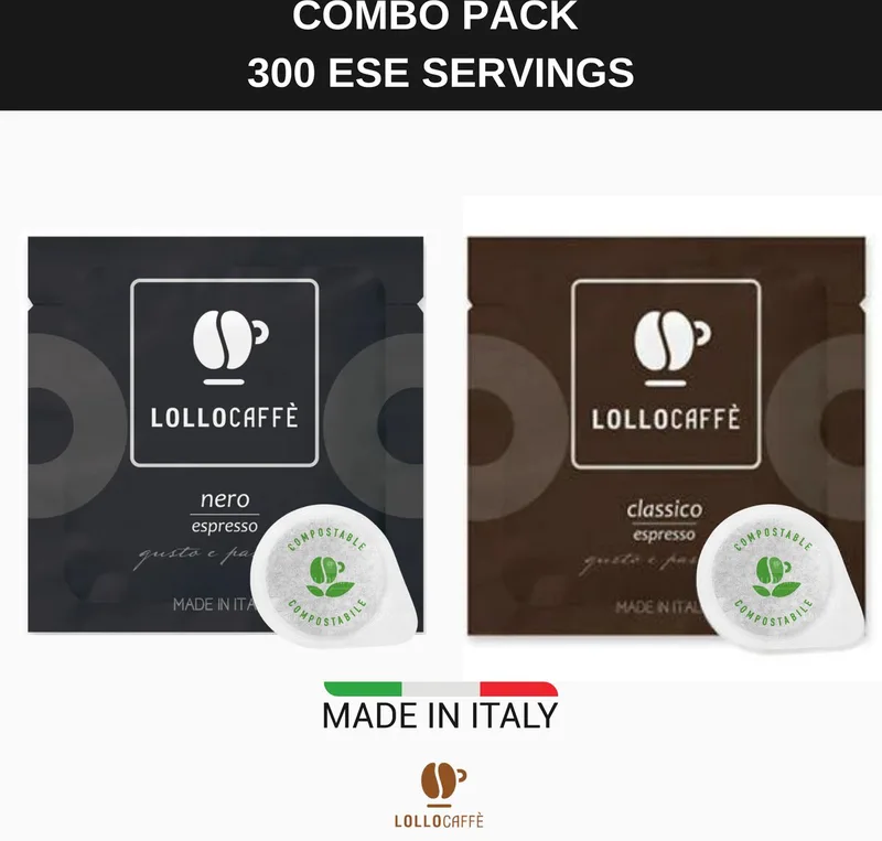 Nero + Classico Combo Pack - ESE Koffiepads - 2 x 150 stuks - Napolitaanse gebrande koffie - E.S.E. Servings - Authentieke koffie Voor espresso liefhebbers van Lollo Caffè – productfoto