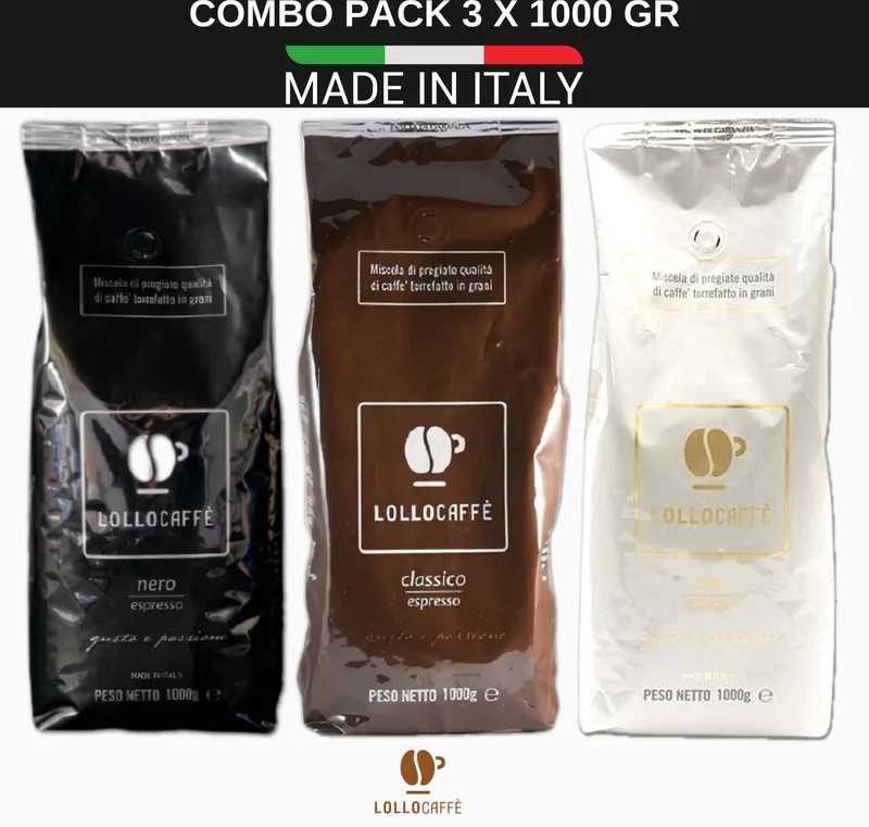 Nero, Classico, Oro - Topkwaliteit Koffiebonen - 3 x 1kg Profepakket - Napolitaanse gebrande koffie - Voor Delonghi, Siemens, Jura, Moccamaster, Krups, Philips, Sage koffiezetapparaten - Made in Italy van Lollo Caffè – productfoto