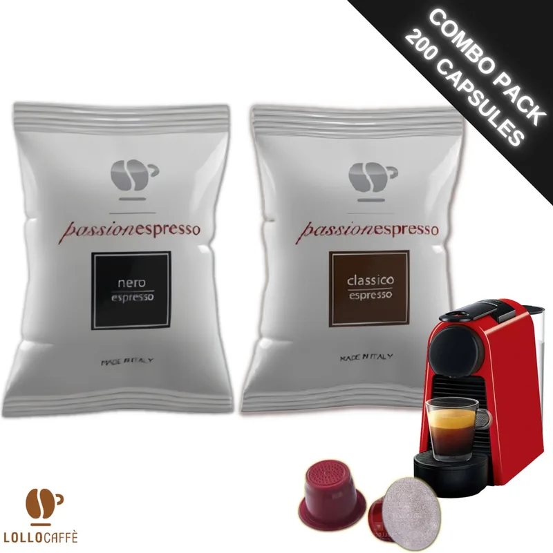 Nero + Classico Passionespresso Nespresso compatible - 200 capsules - Italiaanse espresso koffiecups - Voordeelverpakking van Lollo Caffè – productfoto