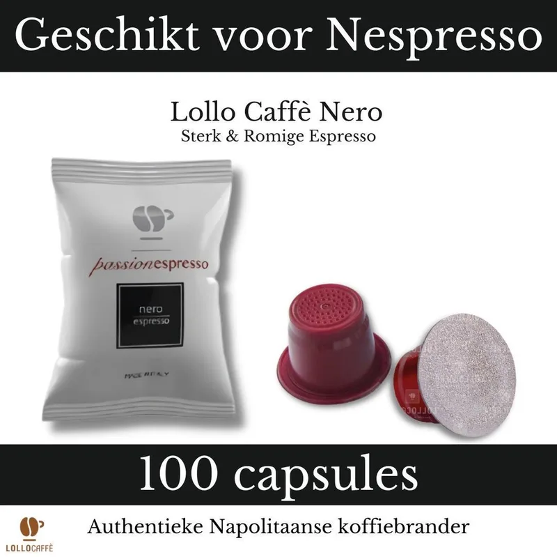 Nero Nespresso capsules - Box met 100 koffiecups - Espresso cups - Italiaanse koffie - Geschikt voor nespresso van Lollo Caffè – productfoto