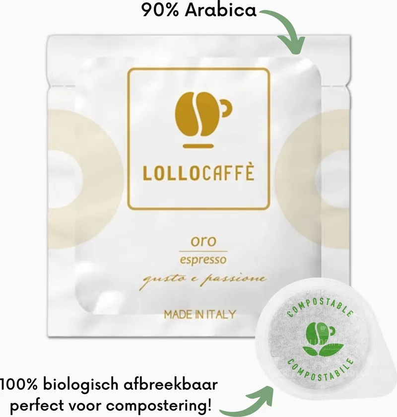 "Oro" Arabica Koffie - ESE Koffiepads - 150 stuks - Napolitaanse gebrande koffie van Lollo Caffè – productfoto