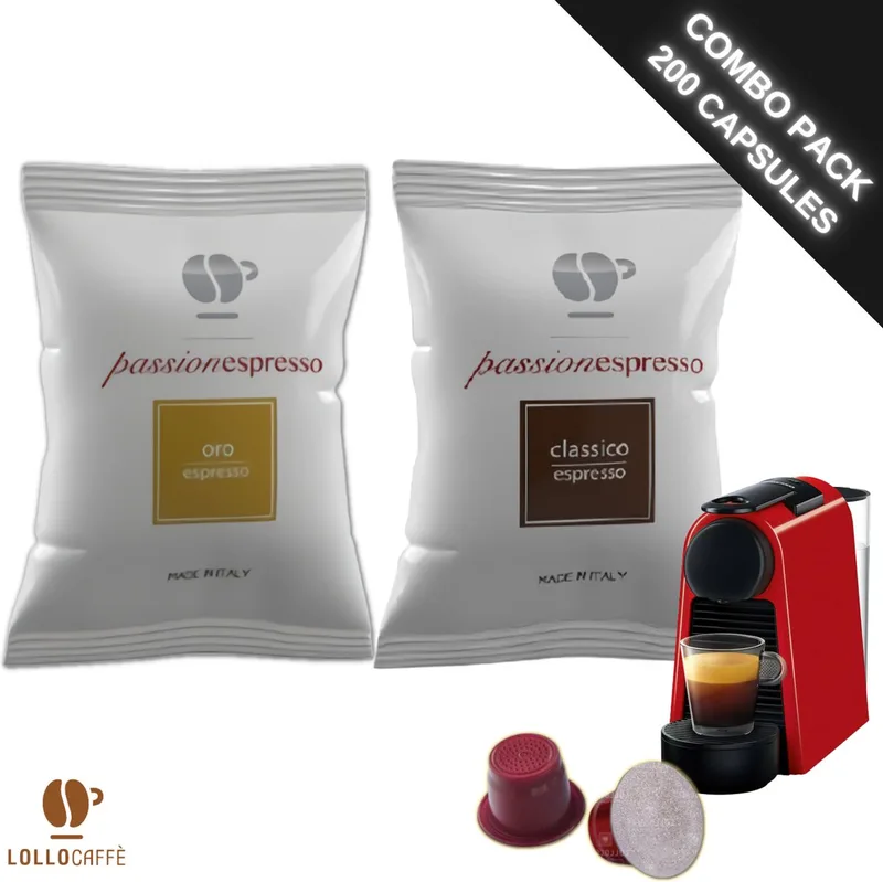 Oro + Classico Passionespresso Nespresso compatible - 200 capsules - Italiaanse espresso koffiecups - Voordeelverpakking van Lollo Caffè – productfoto