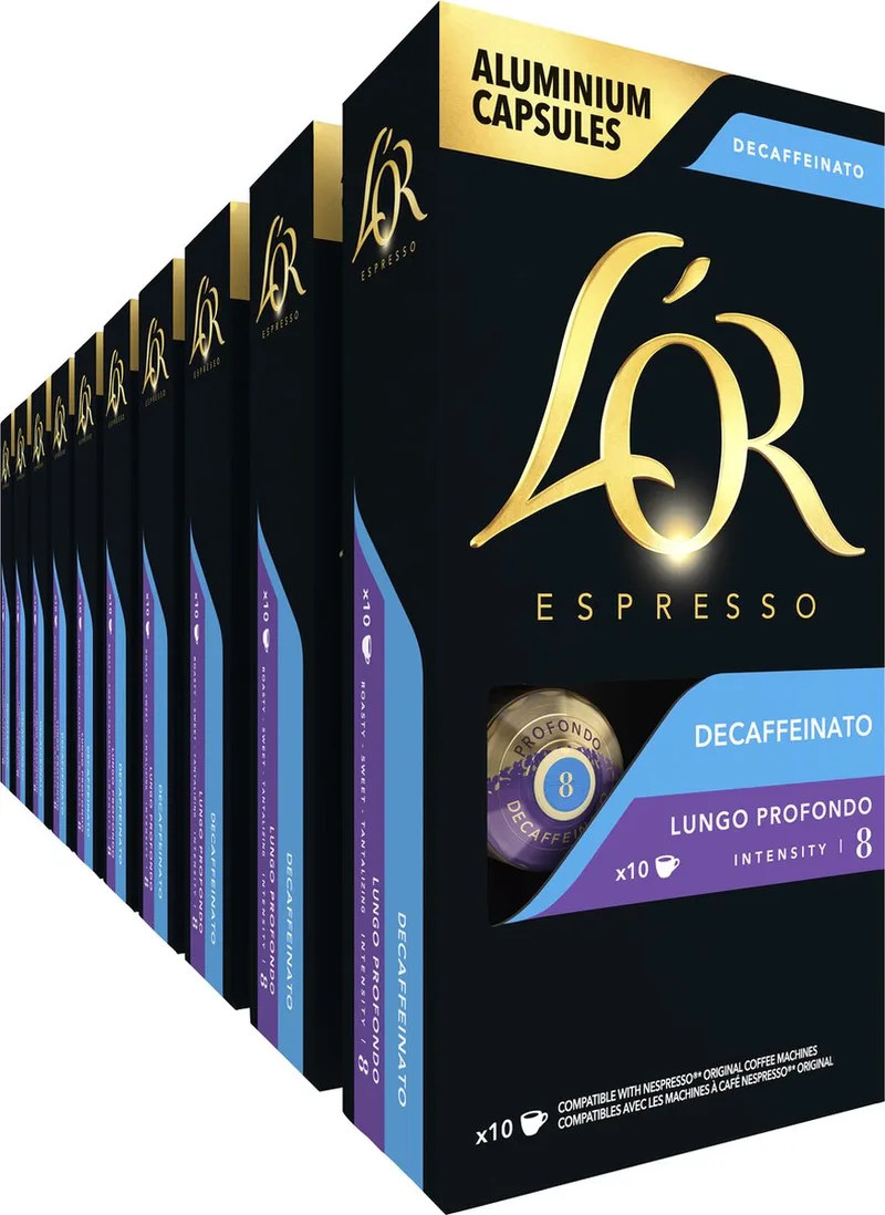 Decaffeinato Lungo Profondo Koffiecups - Intensiteit 08/12 - 10 x 10 capsules van L'OR – productfoto