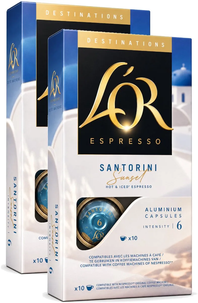 Destinations Santorini Sunset - Multipack - 20 (2x10) Koffiecups Compatibel met Nespresso Coffee Machine van L'OR – productfoto