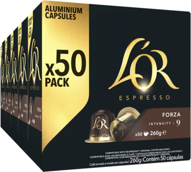 Forza Koffiecups - Intensiteit 9/12 - 5 x 50 capsules van L'OR – productfoto