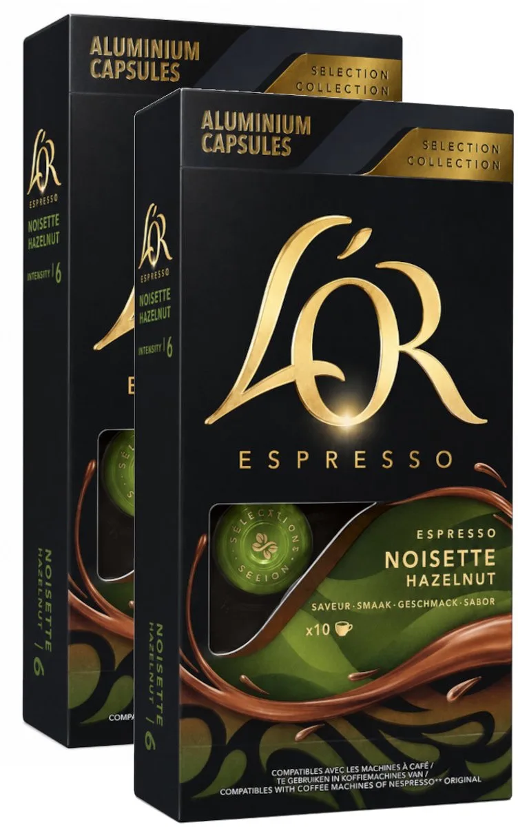 Hazelnut - Multipack - 20 (2x10) Koffiecups Compatibel met Nespresso Coffee Machine van L'OR – productfoto