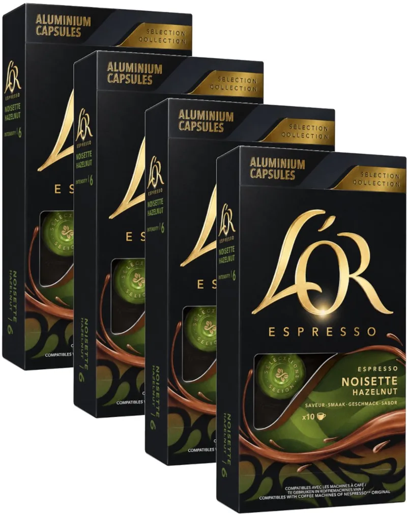 Hazelnut - Multipack - 40 (4x10) Koffiecups Compatibel met Nespresso Coffee Machine van L'OR – productfoto