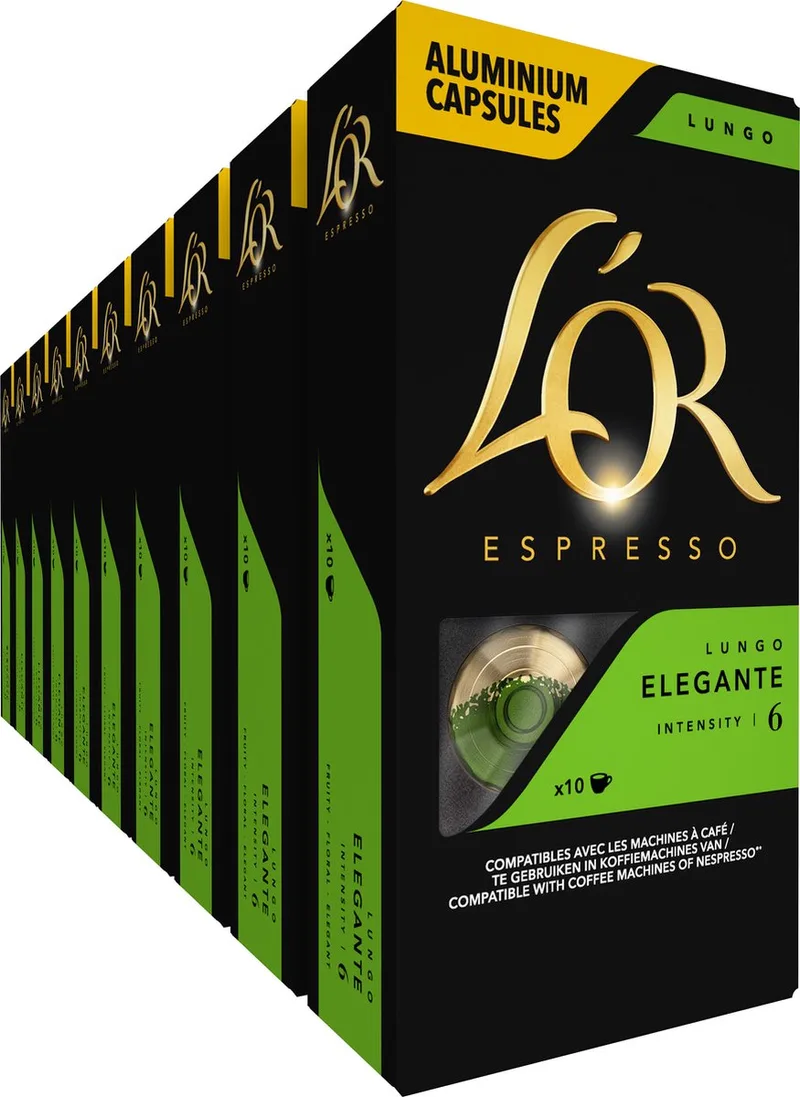 Lungo Elegante Koffiecups - Intensiteit 6/12 - 10 x 10 capsules by L'OR – product photo