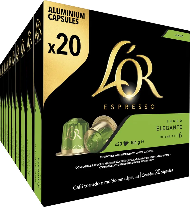Lungo Elegante Koffiecups - Intensiteit 6/12 - 10 x 20 capsules by L'OR – product photo