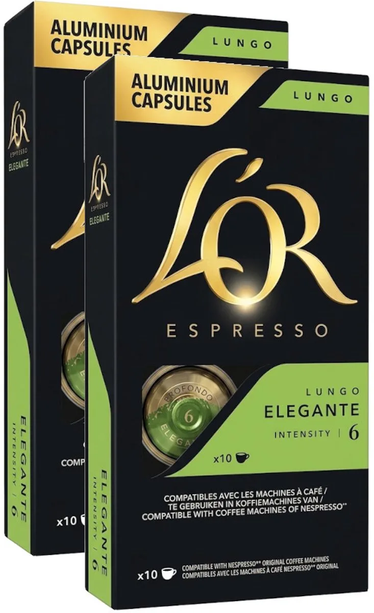 Lungo Elegante - Multipack - 20 (2x10) Koffiecups Compatibel met Nespresso Coffee Machine von L'OR – Produktfoto
