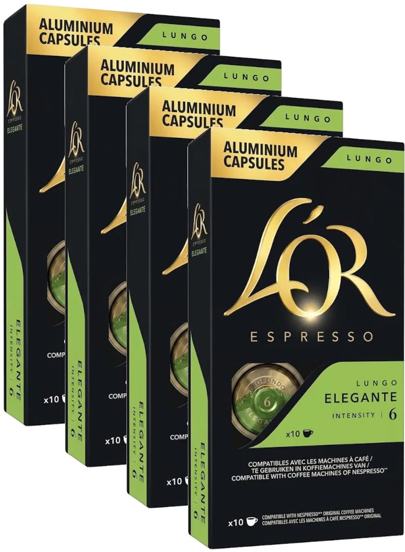 Lungo Elegante - Multipack - 40 (4x10) Koffiecups Compatibel met Nespresso Coffee Machine by L'OR – product photo