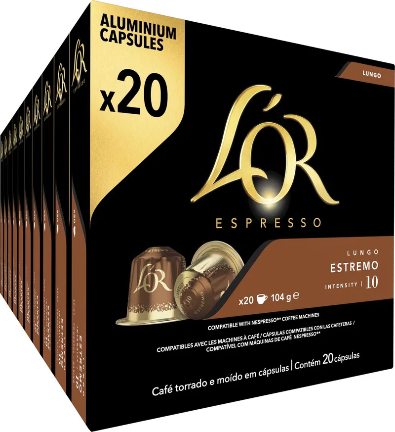 Lungo Estremo Koffiecups - Intensiteit 10/12 - 10 x 20 capsules van L'OR – productfoto