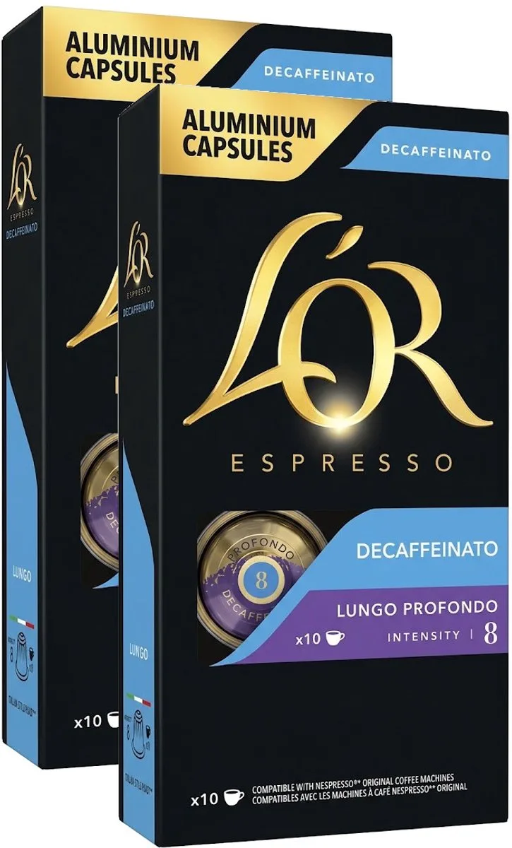 Lungo Profondo Decaffeinato - Multipack - 20 (2x10) Koffiecups Compatibel met Nespresso Coffee Machine van L'OR – productfoto