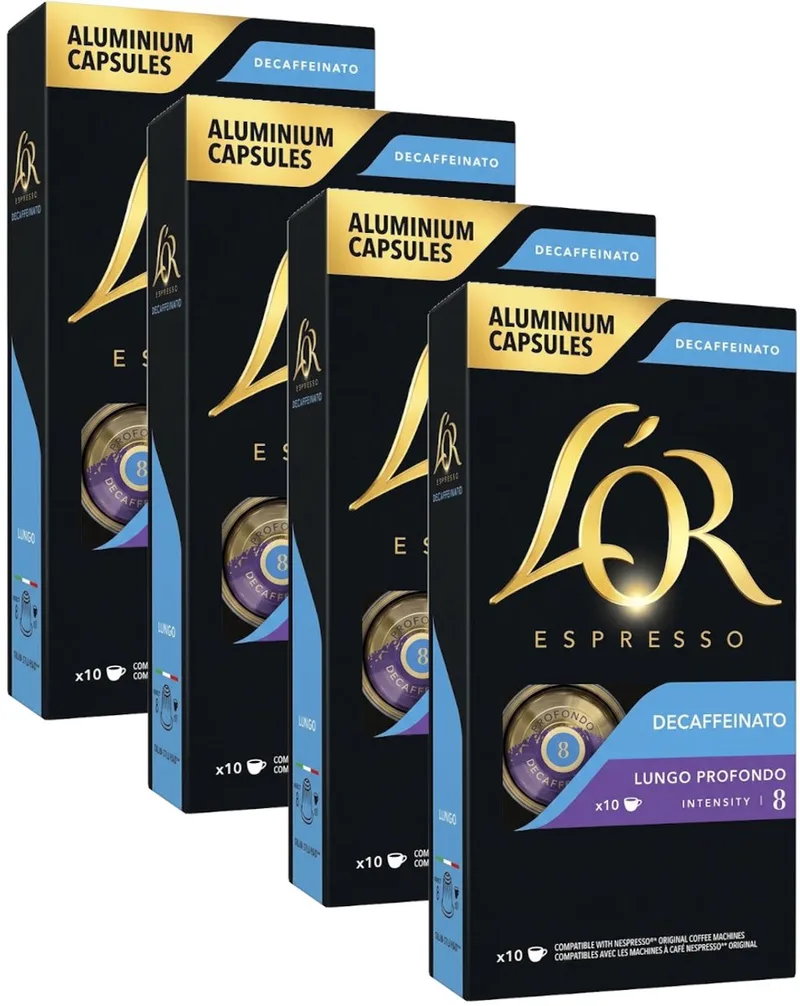 Lungo Profondo Decaffeinato - Multipack - 40 (4x10) Koffiecups Compatibel met Nespresso Coffee Machine van L'OR – productfoto