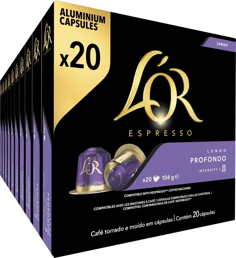 Lungo Profondo Koffiecups - Intensiteit 8/12 - 10 x 20 capsules van L'OR – productfoto