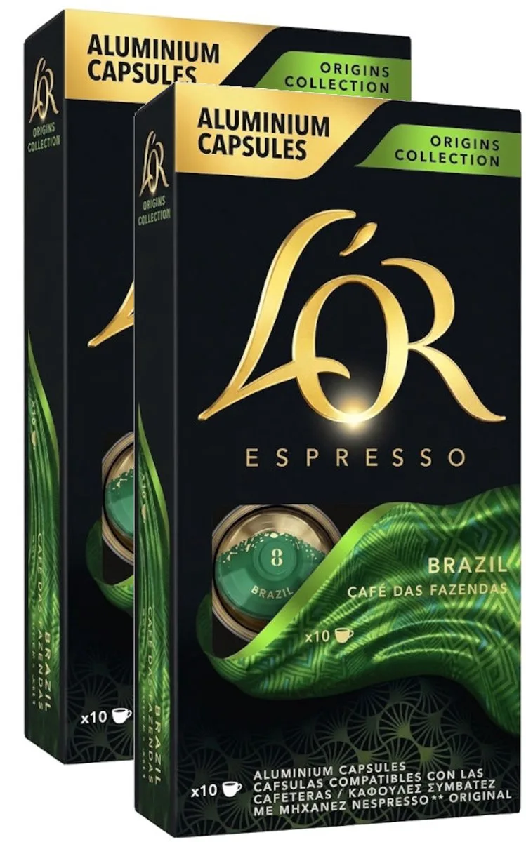 Origins Brazil - Multipack - 20 (2x10) Koffiecups Compatibel met Nespresso Coffee Machine van L'OR – productfoto