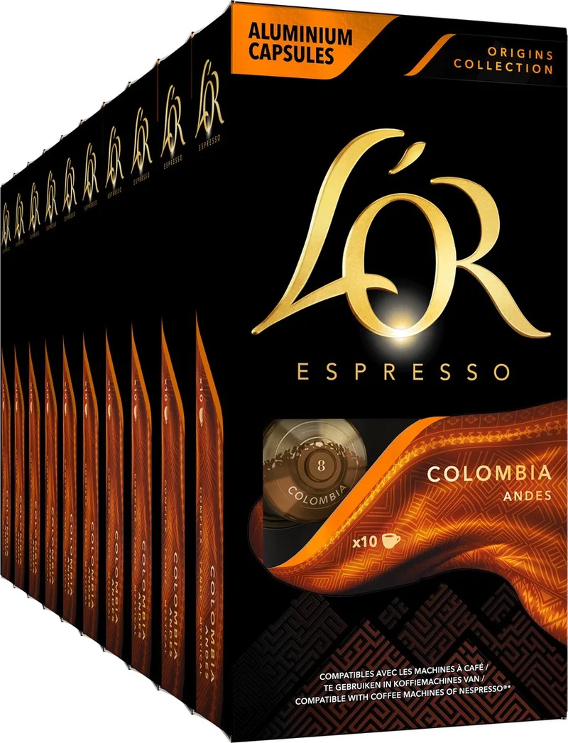 Origins Colombia Koffiecups - Intensiteit 8/12 - 10 x 10 capsules van L'OR – productfoto