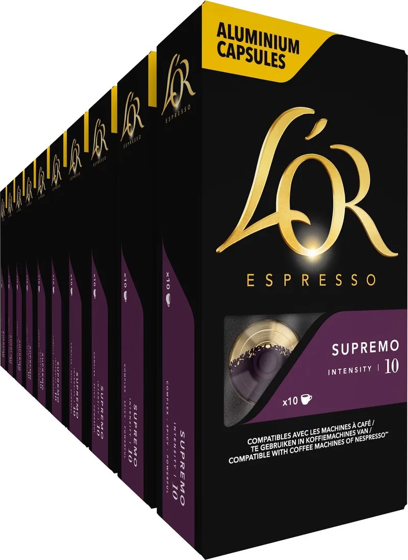 Supremo Koffiecups - Intensiteit 10/12 - 10 x 10 capsules by L'OR – product photo