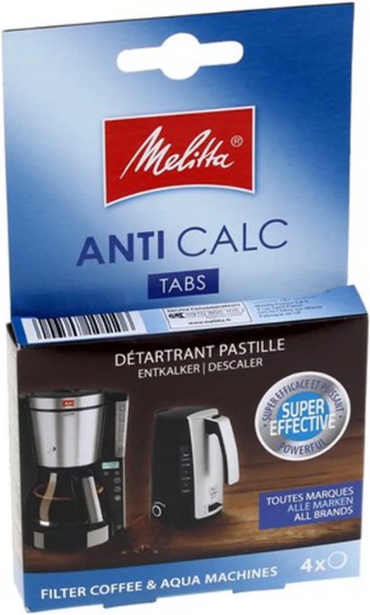 Koffiemachine Ontkalker 6762519 4x 12 Gram - Vermindert Kalk - Betere Smaak Koffie - 6762519 96058 - Ontkalker Koffiezetter - 4x 12 Gram von Melitta in Blau – Produktfoto