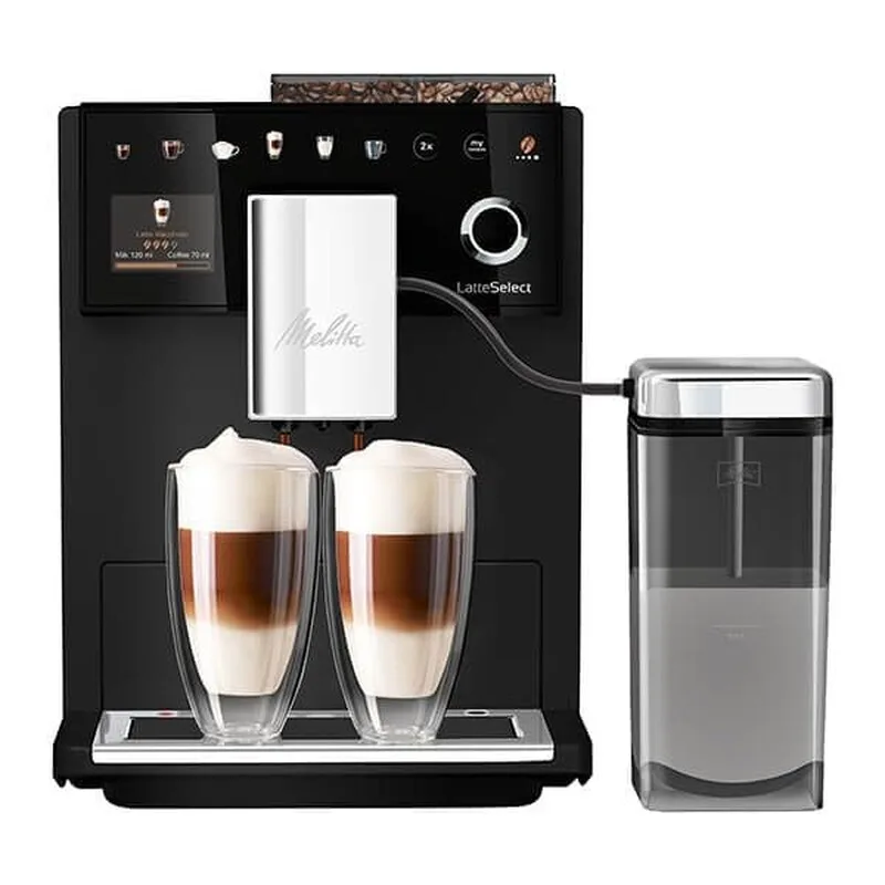 Latte Select F630-212 Bohnen-Kaffeemaschine für Büro oder Zuhause, Edelstahl, 1400 W, 1,8 Liter, Matt Schwarz von Melitta – Produktfoto