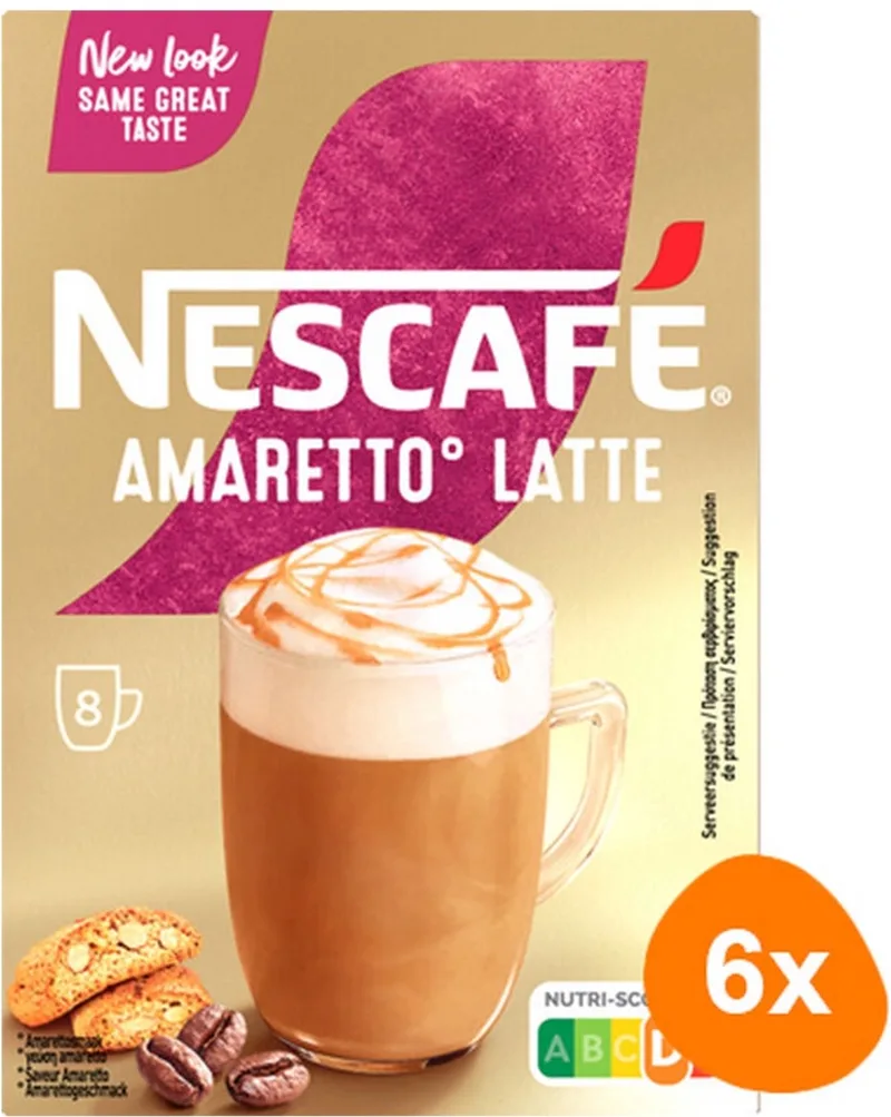 Amaretto Latte oploskoffie - 6 doosjes x 8 zakjes van Nescafé – productfoto