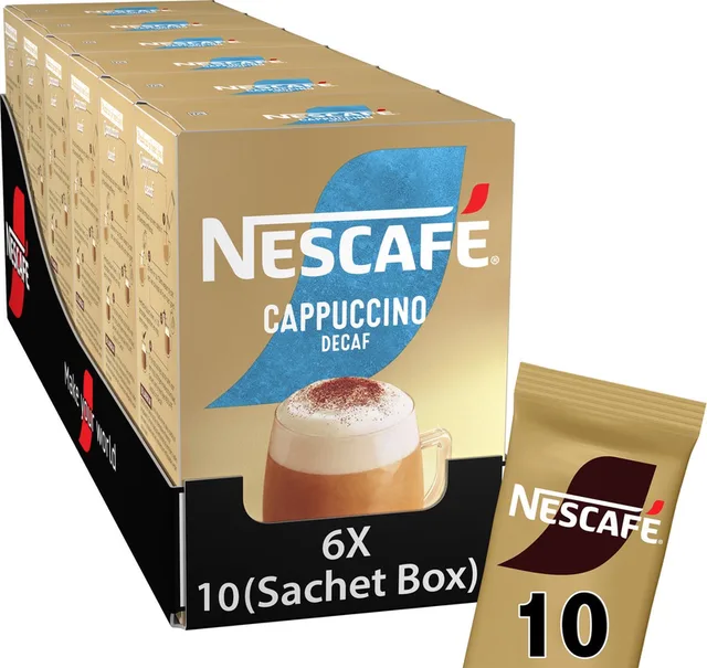 Cappuccino Decafé oploskoffie - 6 doosjes x 10 zakjes