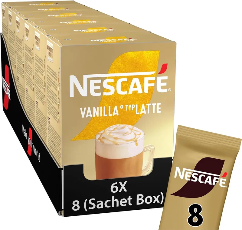 Gold Latte Vanille oploskoffie - 6 doosjes à 8 zakjes van Nescafé – productfoto