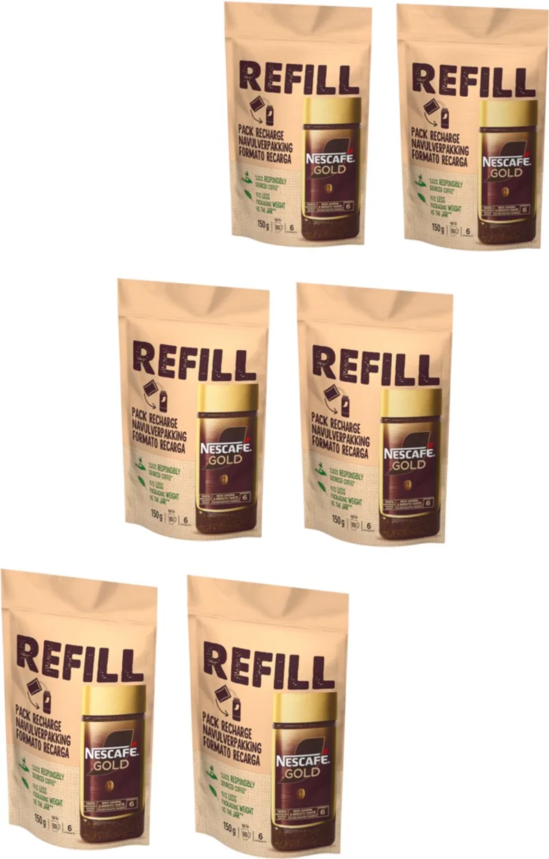Gold Refill-verpakking oploskoffie - 6 zakken x 150g - Voordeelverpakking van Nescafé – productfoto