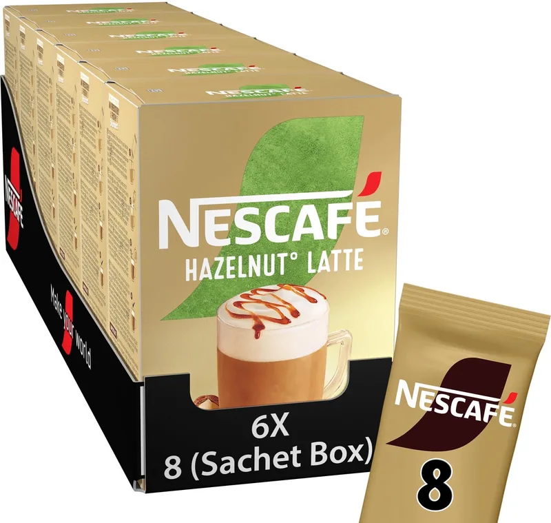 Hazelnut Latte oploskoffie - 6 doosjes x 8 zakjes de Nescafé – photo produit