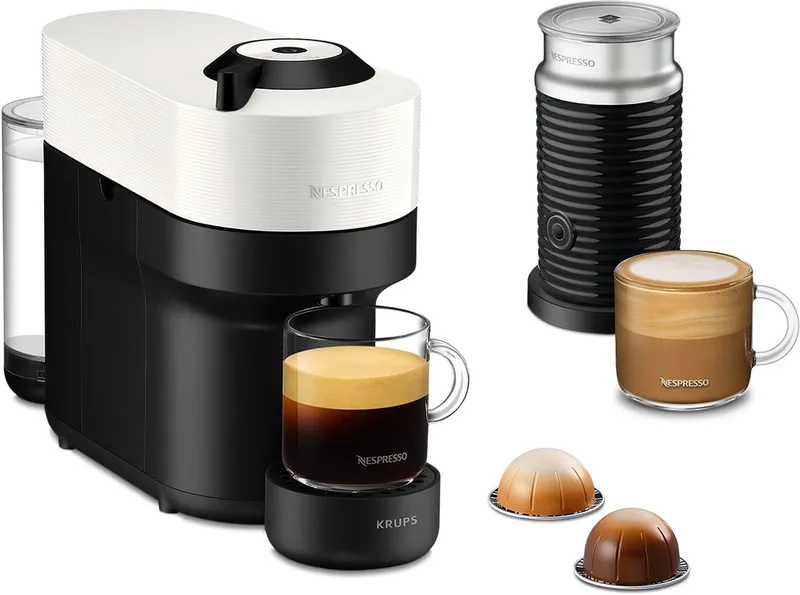Krups Nespresso Vertuo POP XN9211 - Koffiecupmachine - Coconut White - Inclusief Melkopschuimer - Compact van Nespresso in Zwart Wit + Melkopschuimer – productfoto