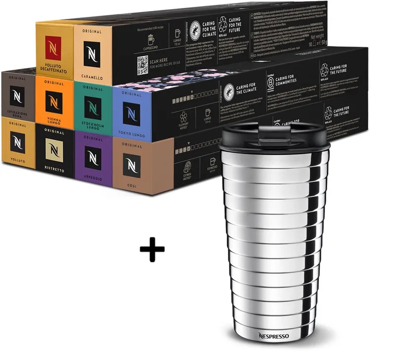 Original - Favorieten Pakket & Touch Travel Mug - Koffiecups - 100 capsules von Nespresso – Produktfoto