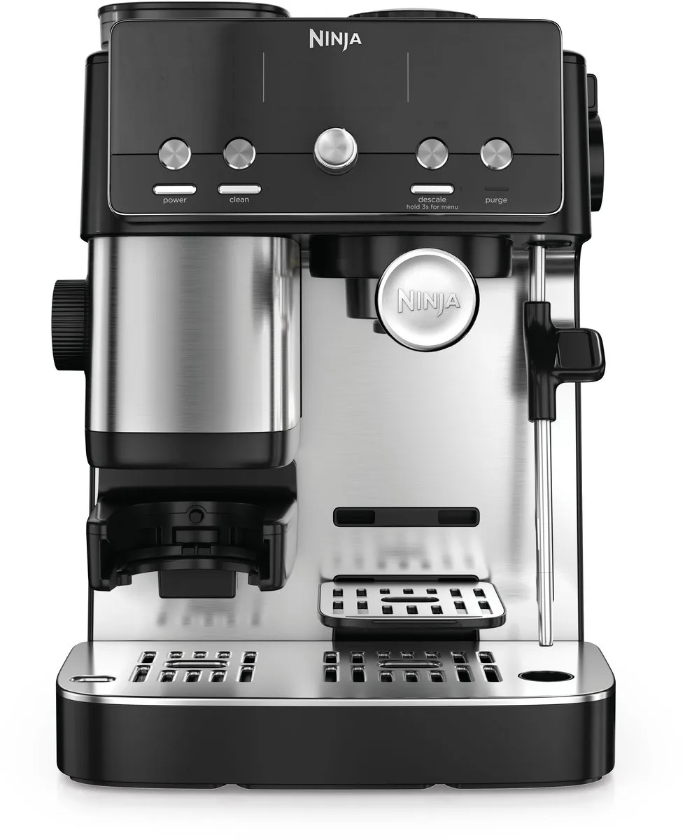 Luxe Café Mini 2-en-1, machine à expresso et café filtre avec broyeur à grains intégré et mousseur à lait manuel, ES301EU de Ninja en Noir – photo produit