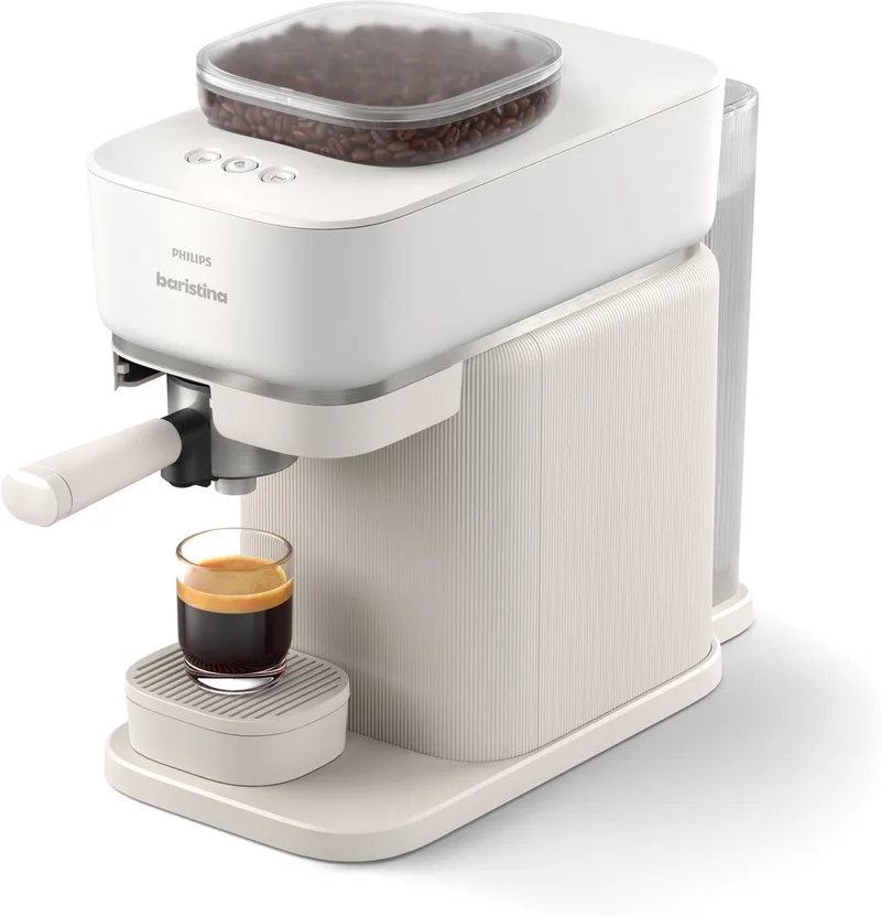 BAR305/00 Baristina - Semi-Automatische Espressomachine - Pistonmachine - Koffiemachine met Bonen van Philips in Wit – productfoto