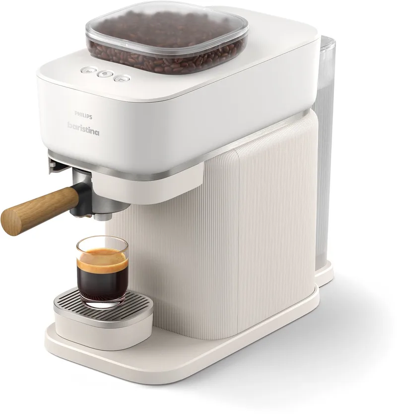 Baristina - BAR302/20 - Espressomachine - Koffiemachine Met Bonen - Premium Wit van Philips in Wit + Houten Handvat – productfoto