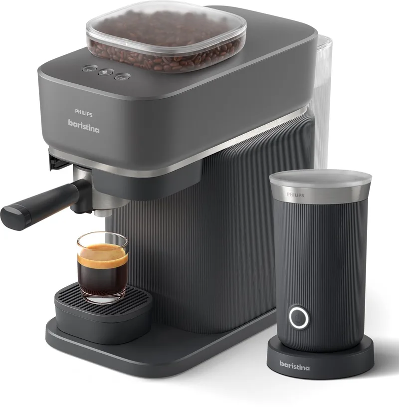 Baristina + Melkopschuimer Bundel - BAR308/60 - Semi-Automatische Espressomachine - Pistonmachine - Koffiemachine met bonen - 2026 Editie van Philips in Zwart – productfoto