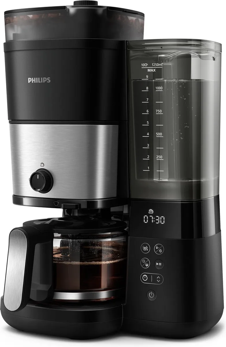 Filter-koffiezetapparaat HD7888/01 - All-in-1 Brew - Met Filter en Molen - Voor Bonen - Instelbare Grofheid - Met LED Scherm - Zwart by Philips in Zwart en zilver – product photo
