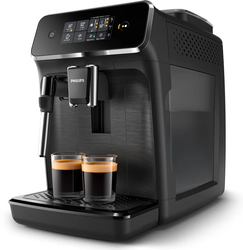 Philips 2200 Series - Espressomachine - 2 Soorten Koffie & Heet water - Melkopschuimer voor Cappuccino - Keramische molen - Volautomatisch - Zwart - Koffiemachine met bonen - EP2220/10 van Philips in Mat Zwart – productfoto