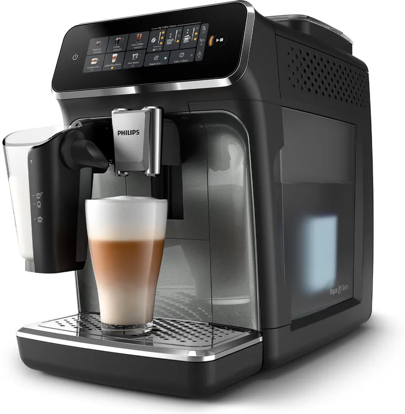 Philips 3300 Series - Espressomachine - 5 Warme & Koude Dranken - LatteGo Melksysteem - 40% Stiller - AquaClean Filter - Volautomatisch - Zilver - Koffiemachine met bonen - EP3349/70 by Philips in Black – product photo