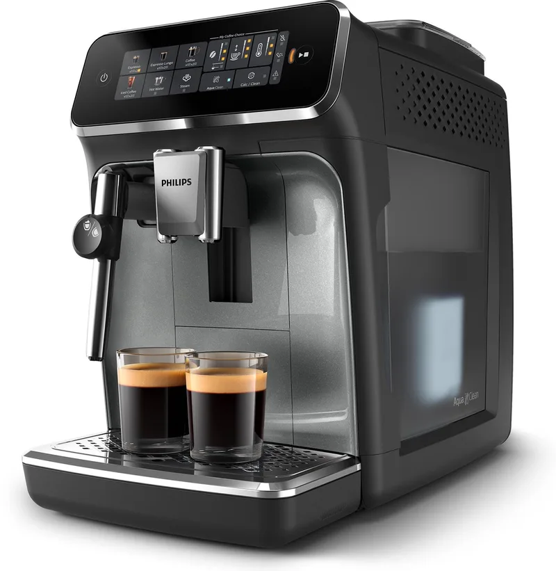 Philips 3300 Series - Espressomachine - 5 Warme & Koude Dranken - Melkopschuimer voor Cappuccino - 40% Stiller - AquaClean Filter - Volautomatisch - Zilver - Koffiemachine met bonen - EP3329/70 by Philips in Black – product photo