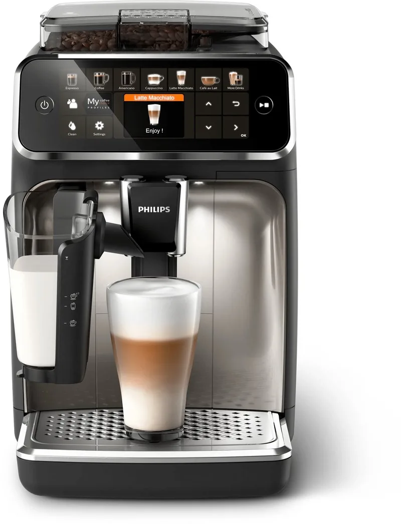 Philips 5400 Series - Espressomachine - 12 Verschillende Dranken - LatteGo Melksysteem - Keramische molen - AquaClean Filter - Volautomatisch - Zwart & Zilver - Koffiemachine met bonen - EP5447/90 de Philips en Noir, Rvs – photo produit