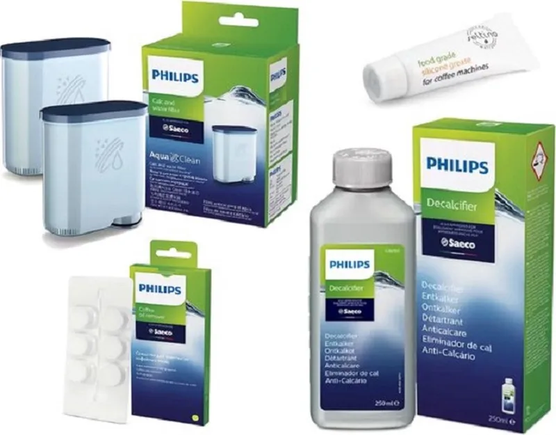 Saeco onderhoudspakket - 2 x AquaClean waterfilter CA6903 - 1 x Ontvettingstabletten CA6704/10 - 1 x ontkalker 250ml CA6700/10 - 1 x Siliconenvet - smeermiddel by Philips – product photo