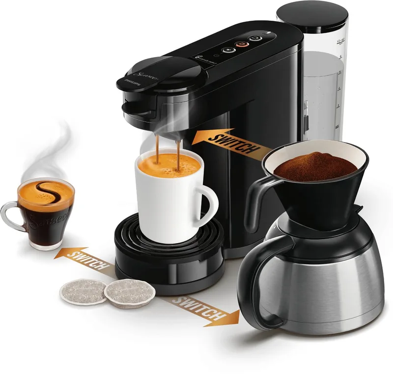 Senseo Switch HD6594/62 - Combinatiekoffiemachine - Filterkoffie en cups - 1L inhoud - Halfautomatisch van Philips in Zwart – productfoto