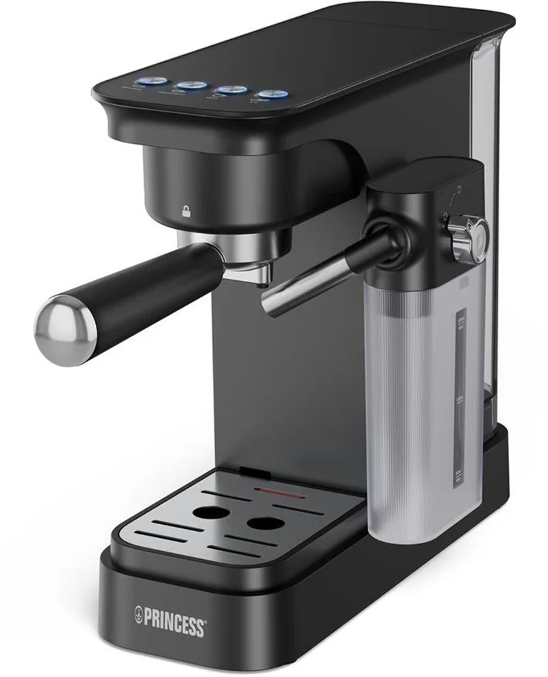 Princess 249422 Espressomachine met Melkopschuimer - Half Automatisch - 20 Bar Pomp - Melkreservoir van Princess in Zwart – productfoto