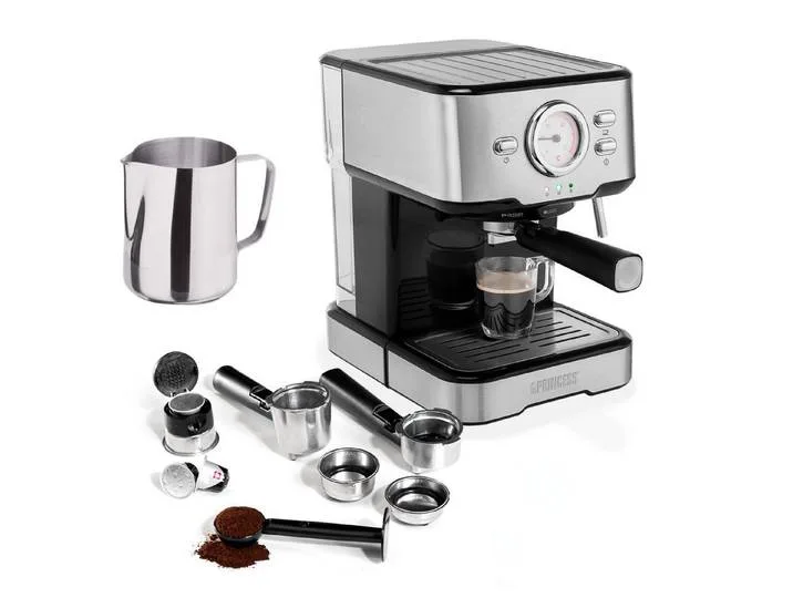 Siebträgermaschine, italienische Siebdruck Kaffee & Espresso-Maschine mit Milchaufschäumer fra Princess – produktbillede
