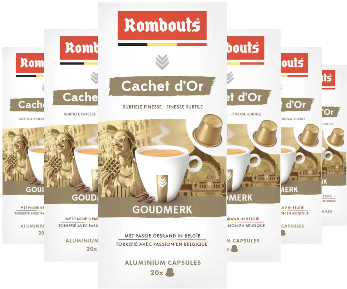 Cachet d'Or Goudmerk - Multipack - 120 (6x20) Koffiecups Compatibel met Nespresso Coffee Machine by Rombouts – product photo