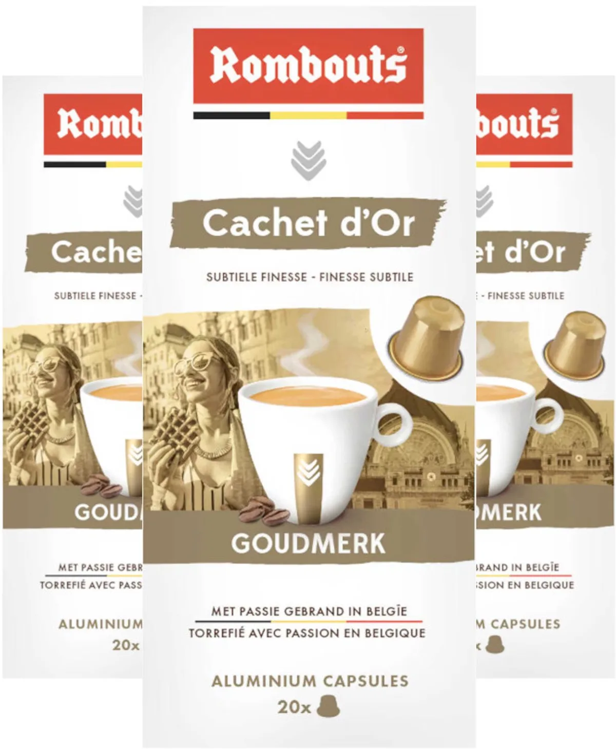 Cachet d'Or Goudmerk, multipack of 60 (3x20) coffee capsules compatible with Nespresso machines by Rombouts – product photo