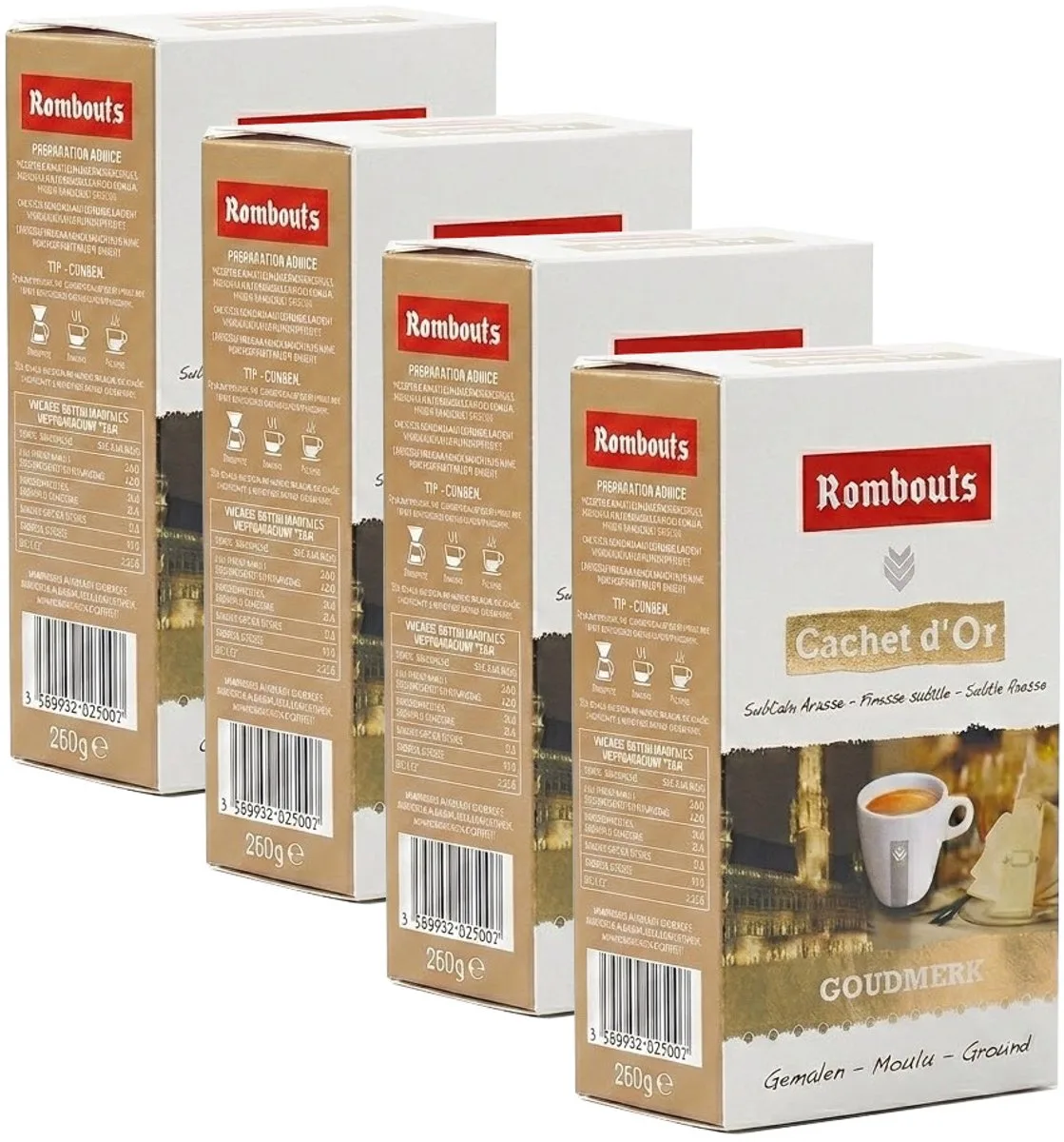 Cachet D'Or Goudmerk - Multipack - Gemalen Koffie - 1kg (4x250g) by Rombouts – product photo