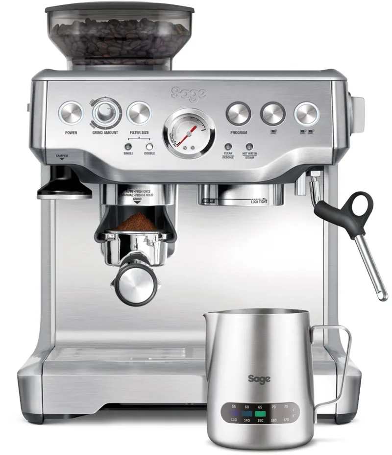 SES875BSS the Barista Express Brushed - Pistonmachine - incl Temp Control Melkkan - Espressomachine van Sage in Stainless Steel – productfoto
