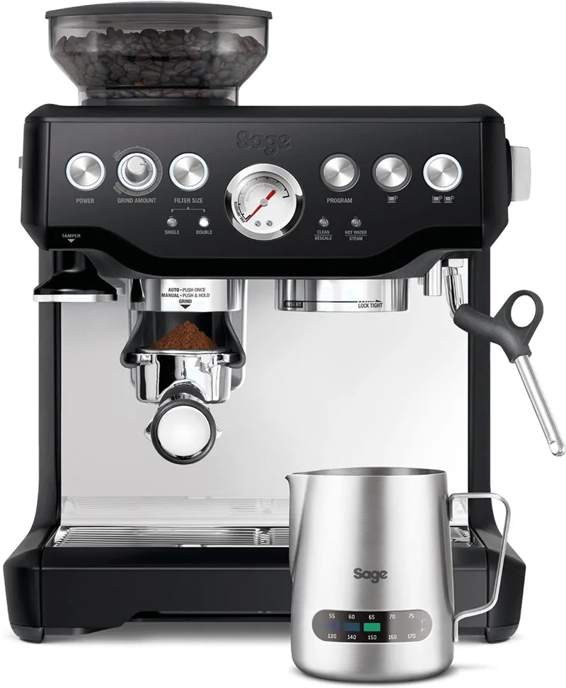 SES875BTR the Barista Express - Pistonmachine - incl. Temp Control Melkkan - Espressomachine van Sage in Black Truffle – productfoto