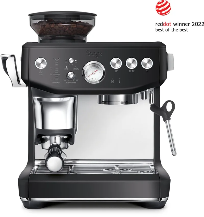 SES876BTR the Barista Express Impress Black Truffle - Pistonmachine - Assisted tamping van Sage in Black Truffle – Mat zwart – productfoto